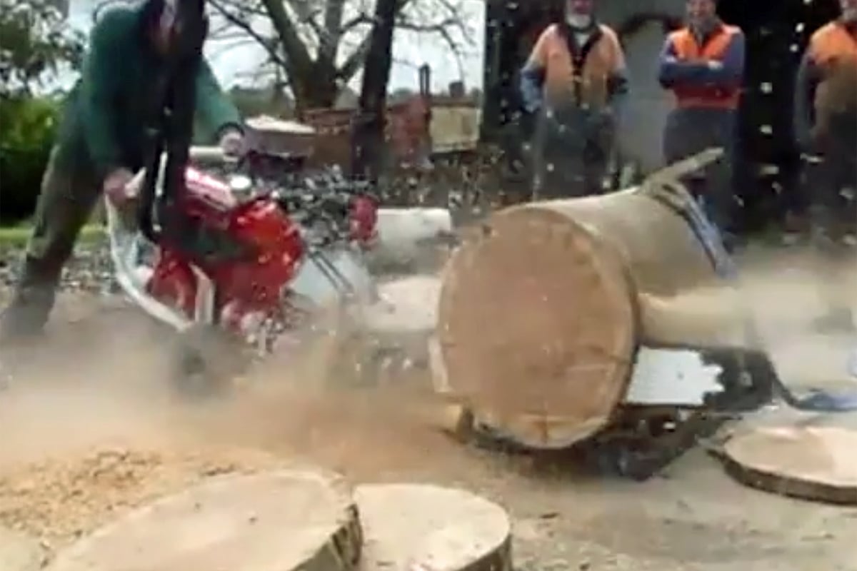 Video: V8-Powered Chainsaw Makes Quick Work Of Monster Log